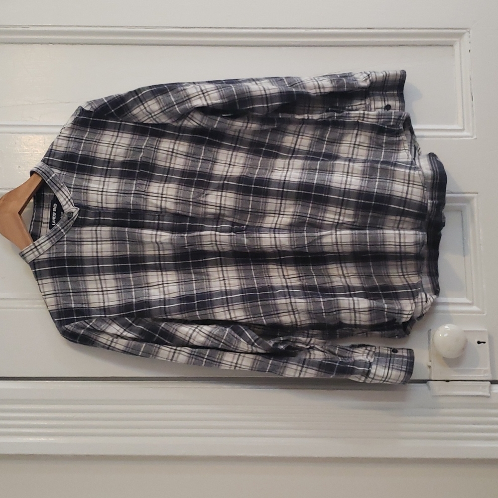Lands' End plaid flannel shirt slate gray MP